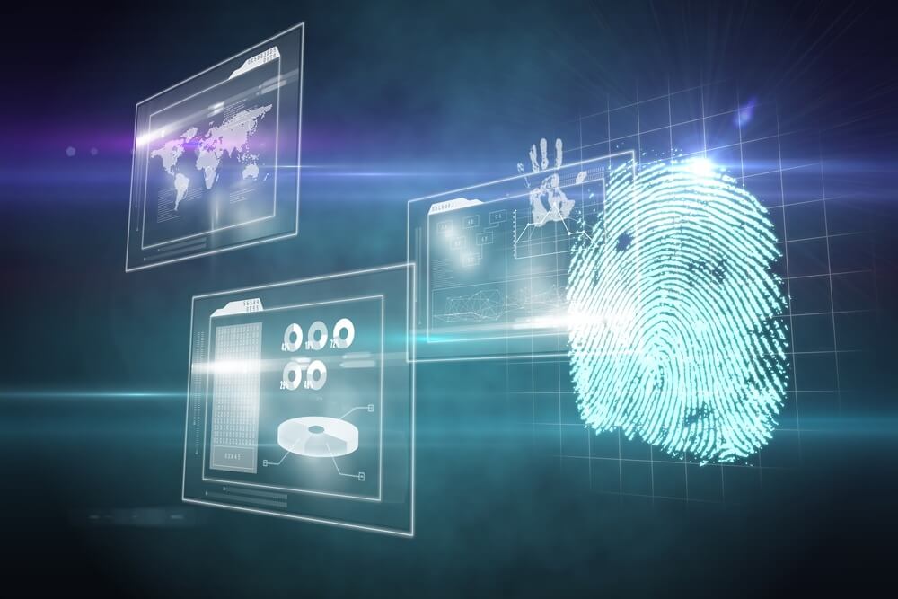 Digital security finger print scan in blue and black