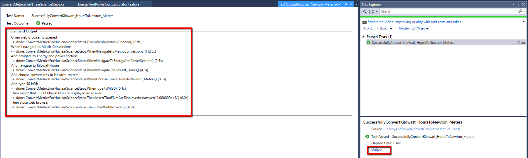Test Outcome Output SpecFlow